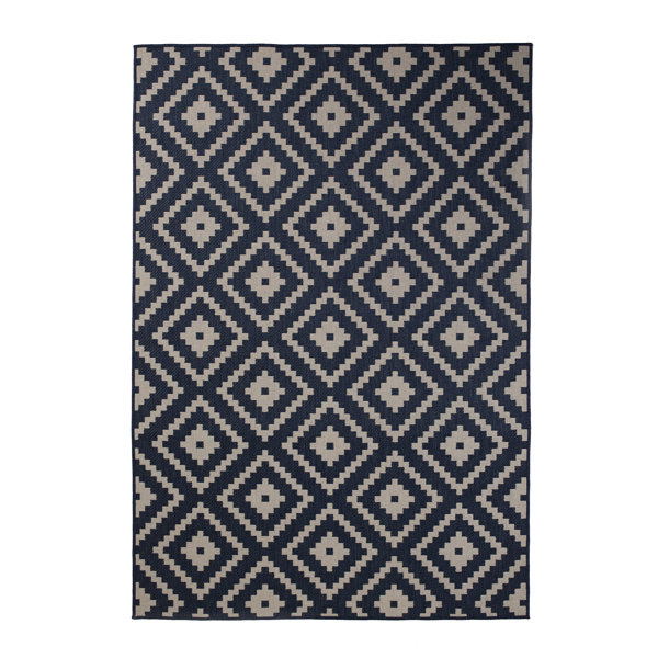 Union Rustic Waldorf Geometric Midnight Blue/Beige Indoor / Outdoor
